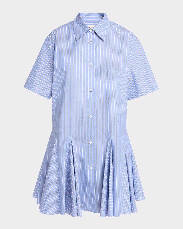 Stripe Godet Mini Shirt Dress